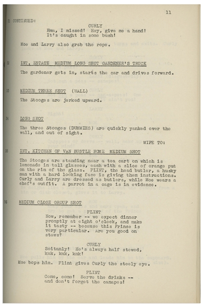 Moe Howard's Personally Owned Script for the 1944 Three Stooges Film ''Crash Goes the Hash''